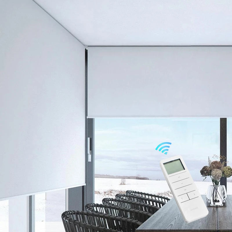 Wholesale Modern Electric Motorized Horizontal Roller Blinds Blackout Smart Features Plain Design French Windows Customizable