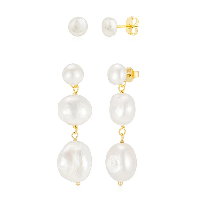 Gemnel Handmade Recycled 925 Silver Button Baroque Freshwater Pearl Custom Drop Women Bridal Earrings