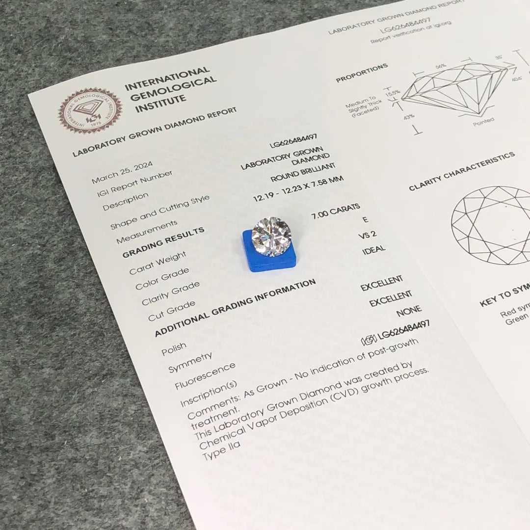IGI  Certified 7ct  E  VS2 Wholesale Lab Created Diamond CVD Lab Grown Diamond