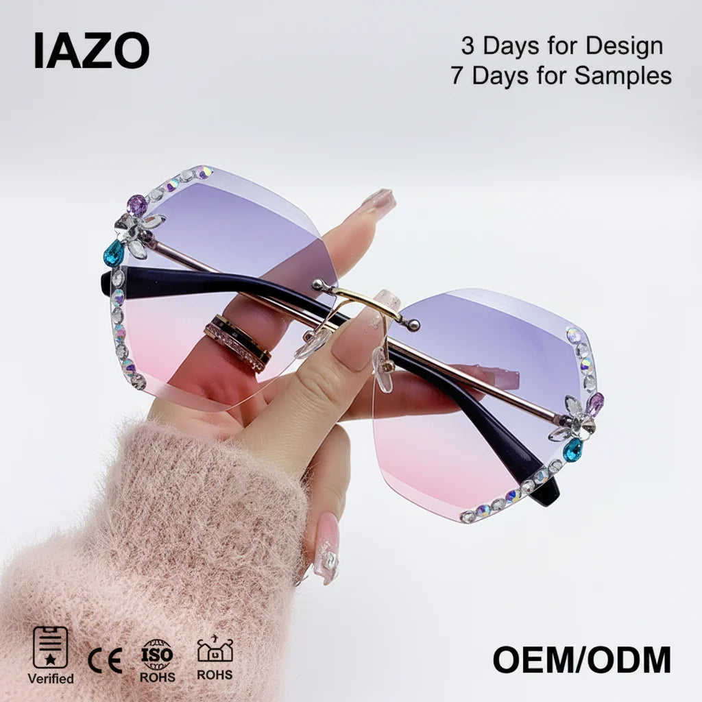 Latest Design Best Selling Bling Diamond Sunglasses for Women Shades Sun Glasses Uv400 Rimless Sunglasses 2023