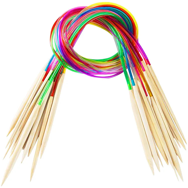 18PCS/Set Bamboo 80cm Multi-Color Tube Knitting Needles Circular Knitting Needle Set