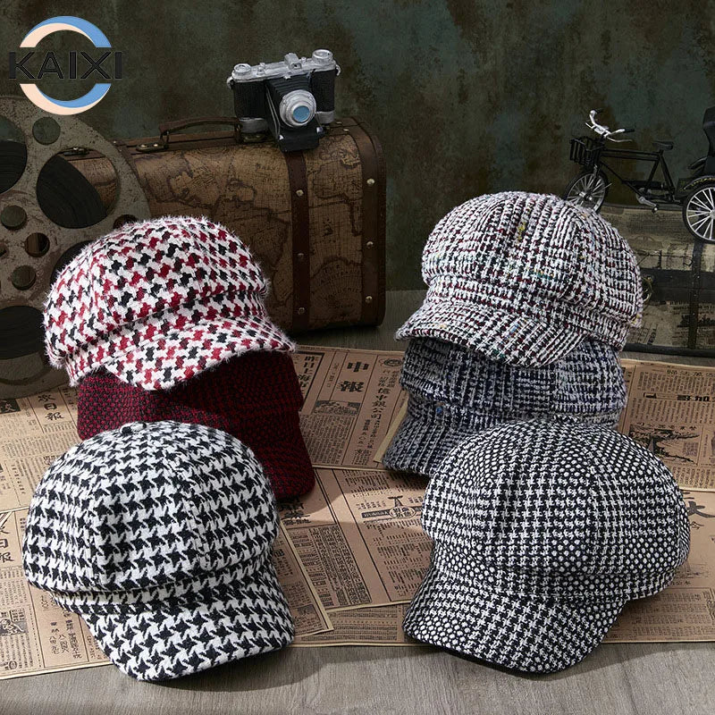 Japanese Trendy Fashion Plaid Beret Women British Retro Wear Good Match Octagonal Cap All-matching Painter Hat