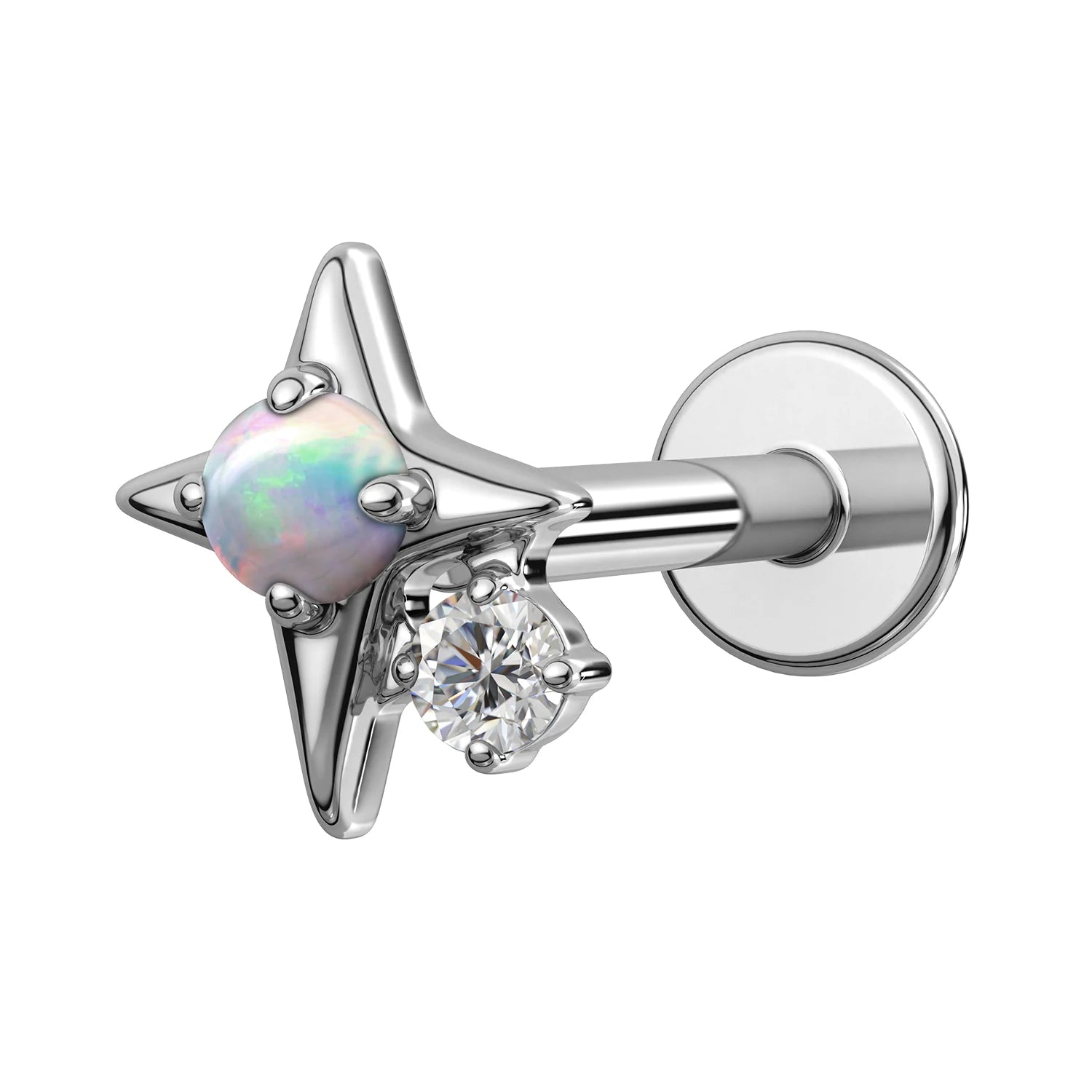 TOPOSH ASTM F136 Titanium Star Opal Shape Top With CZ Set Center Threadless Body Piercing Wholesale Jewelry Labret