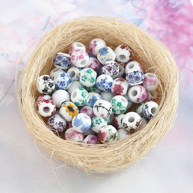 100pcs 8mm Multi-style Ceramic Beads Suitable for DIY String Necklaces and Bracelets Jewelry Making and Other Handicraft.