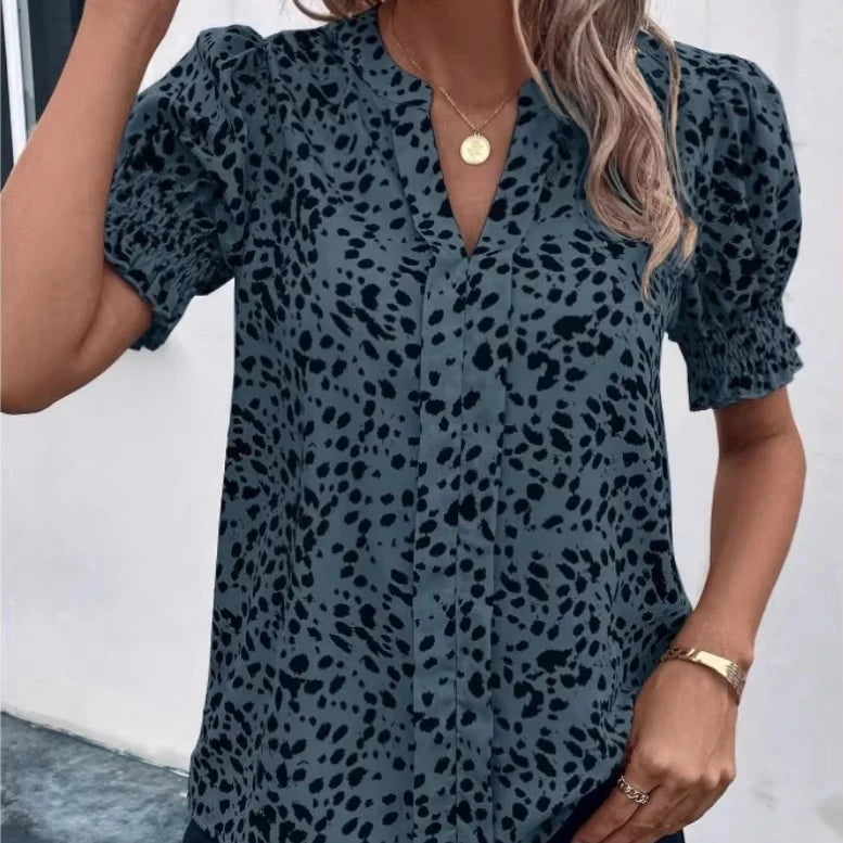 Vintage Western Style Women Leopard Print V Neck Tops Shirt Breathable Short Sleeve T-shirt 2025 Summer Cowgirl