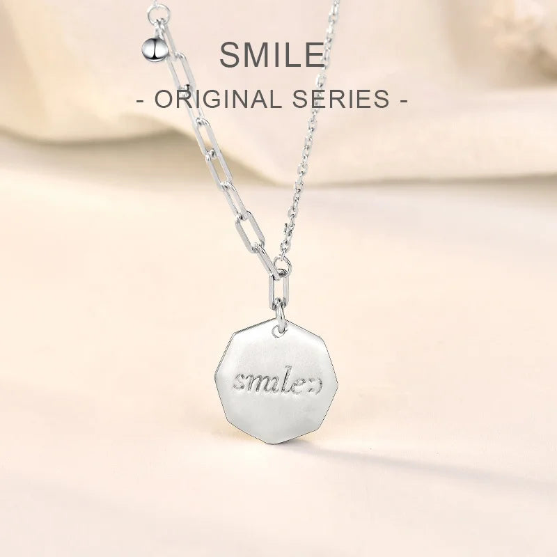 MA43 Simple 925 Sterling Silver Handmade Street Hip Hop Smile Geometry Card Letter Necklace Anti-allergic Choker for Women Men