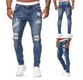 Male Ripped Distressed Designer Leg Pant Slim Men  Black Blue Gray Denim Jeans Pants Trousers