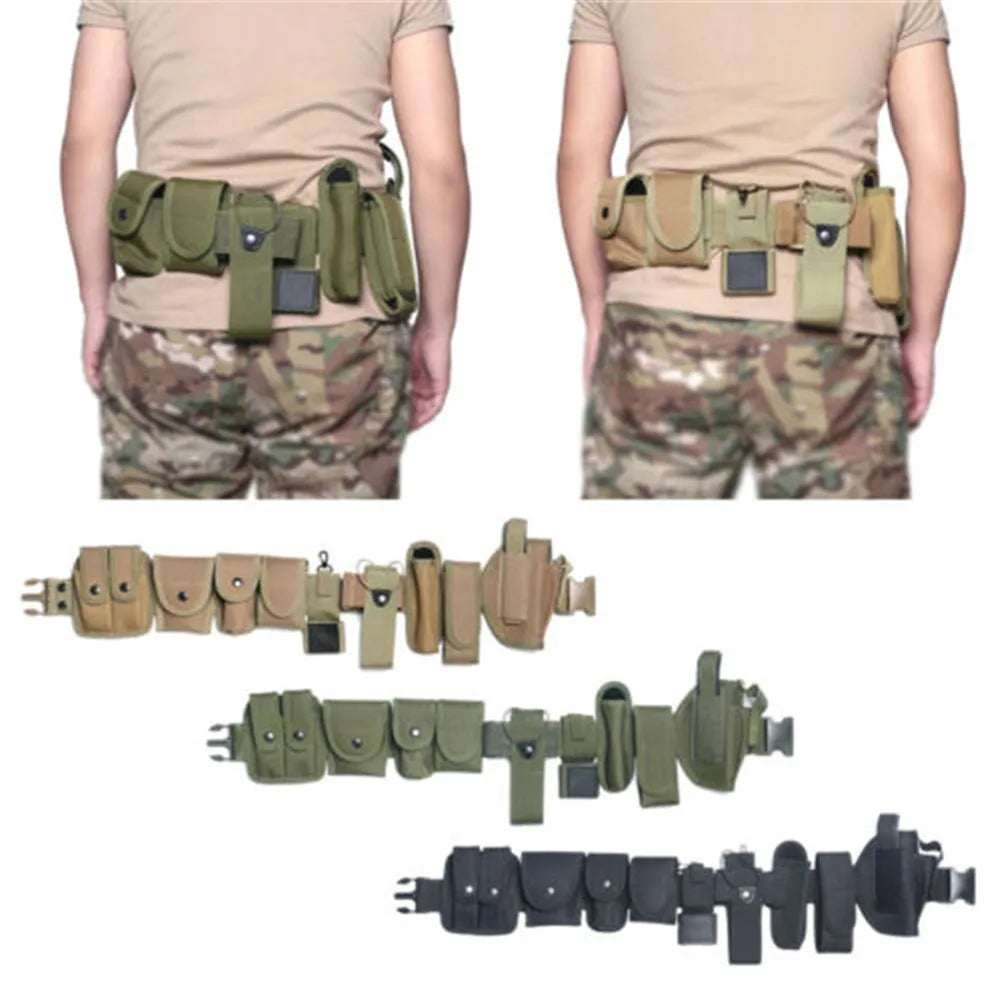 10pcs Tactical Belt Kit with Flashlight Pocket Magazine Pockets Pockets