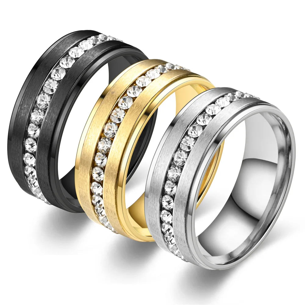 Europe and the United States Fashion New Full Diamond Ring Double Step Gold Silver Matte Drill Rhinestone Ring for Couple