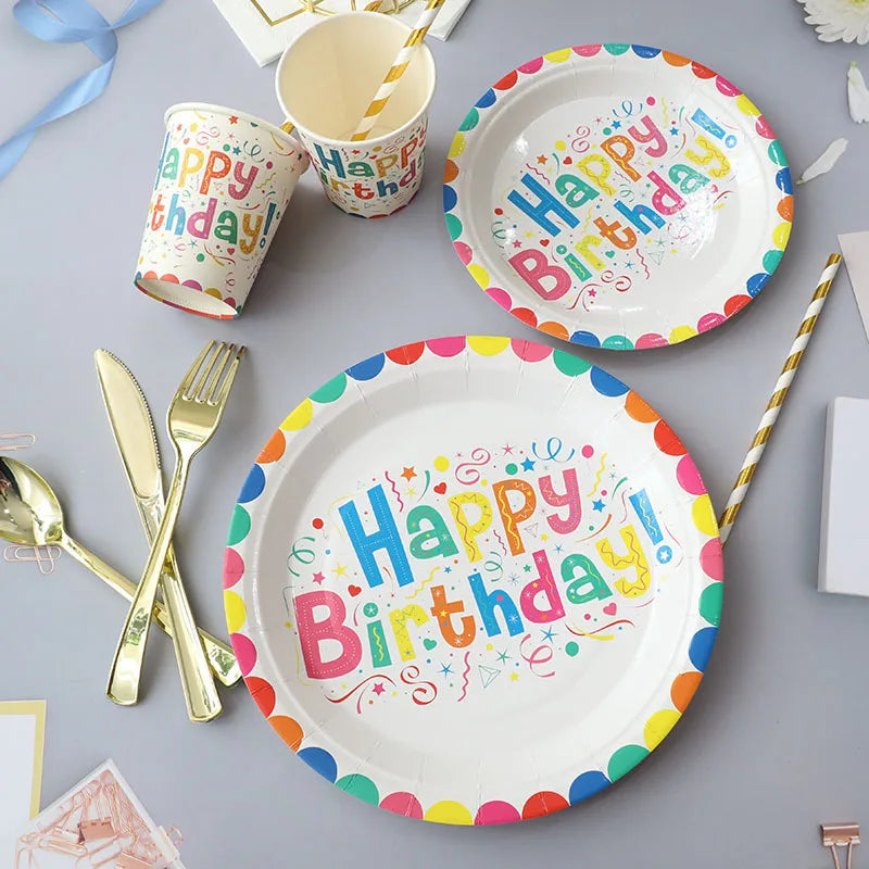 Birthday Party Decorations Favors Rainbow Party Supplies Tableware Kit Disposable Colorful Rainbow Birthday Paper Plates