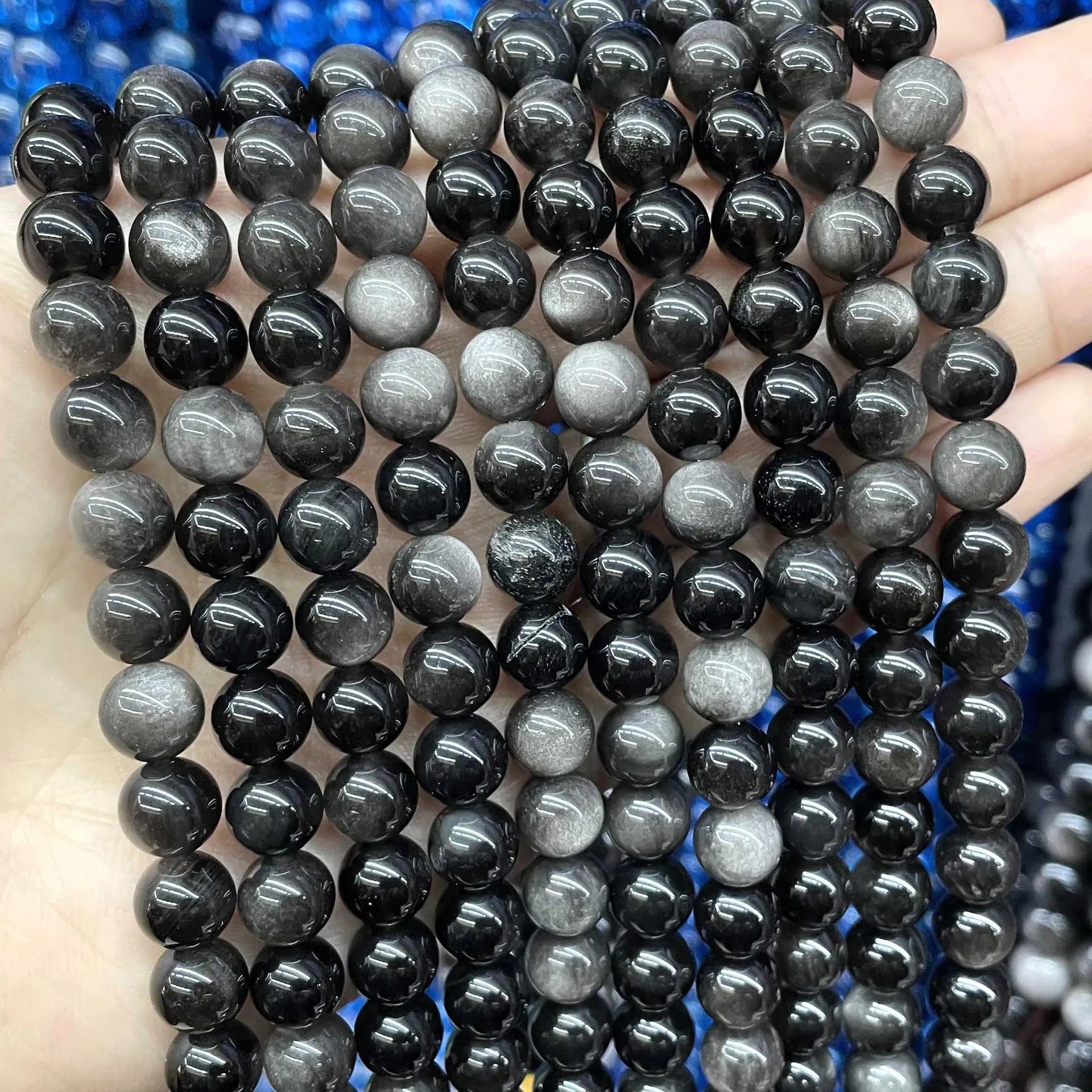 4/6/8/10/12/14/16mm 5A Gold Silver Multicolor Rainbow Eye Obsidian Natural Stone Loose Round Beads for Jewelry Making