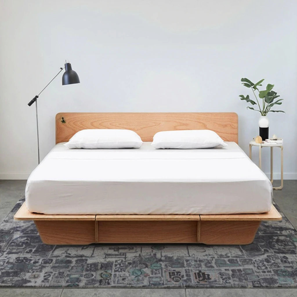 No-Screw Simple Minimalist Wooden Koala Bed Double King Queen Plywood Bed Frame with Storage Foldable Panel Wood Style