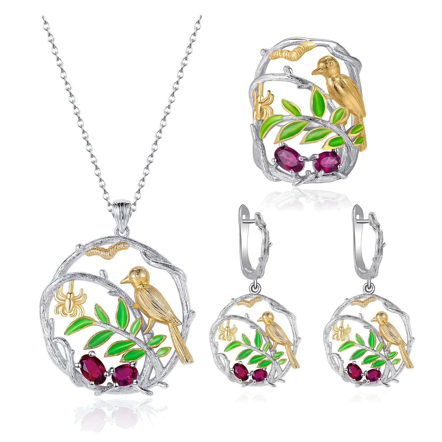 C7926 Abiding Fine Jewelry Fashion Designs Natural Rhodolite Garnet 925 Sterling Silver Jewellery Wedding Sets for Women