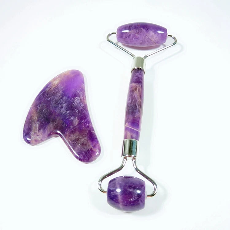 2026 Hot Sales Cheap 100% Pink Crystal Stone Guarantee Custom LOGO Facial Massager Natural Jade Roller Gua Sha Set Amethyst Roller