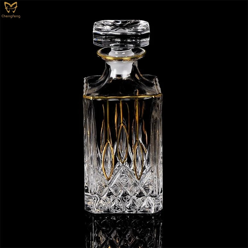 770ml Hot Selling Gold Painting Lead- Free Crystal Whisky DecanterWhiskey Glasses Set