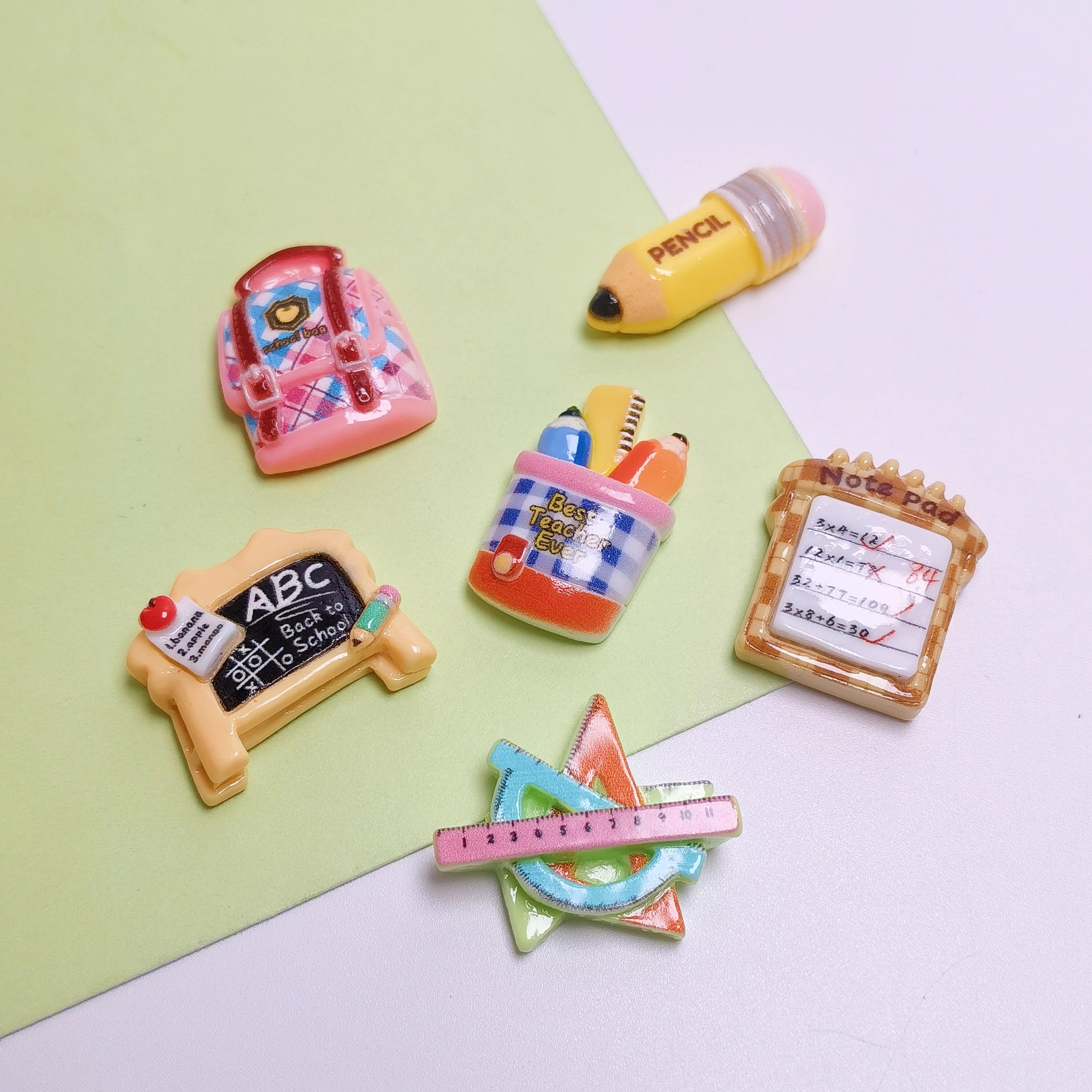 Popular Back to School Resin Charms Pencil Book Blackboard School Bag Flatback Cabochons for Phone Case Photo Frame DIY Decor