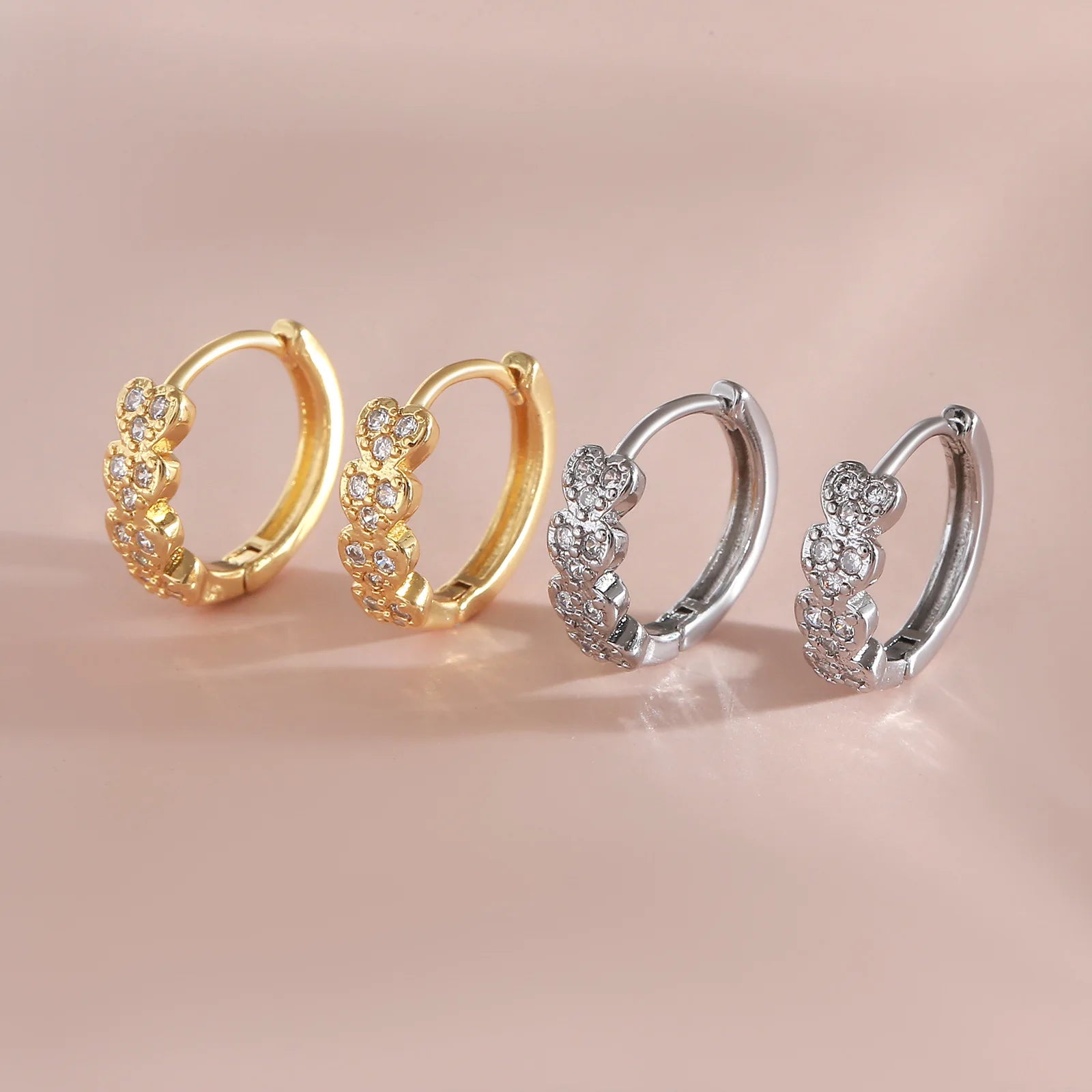 Meetyoo Zircon Eco-friendly Hoop Earring Brass 18K Gold Plated Waterproof Zircon Stone Women Heart Shape Trendy Hoop Earring