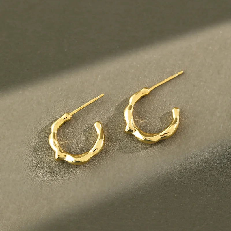 925 Sterling Silver Fashion C Shape Hoop Earring Simple Graceful Ladies 18K Gold Earrings Irregular Designer Earrings