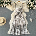 Chinese Style Ink Painting Printing Suspender Sleeveless Dress Women's New Summer Buttock Fishtail Skirt
