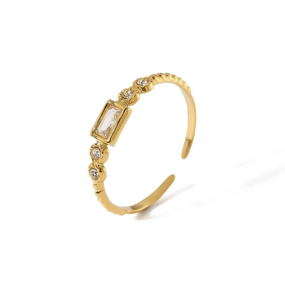 Hot Selling Stainless Steel Gold Plating Jewelry Simple Exquisite Zircon Opening Ring for Ladies