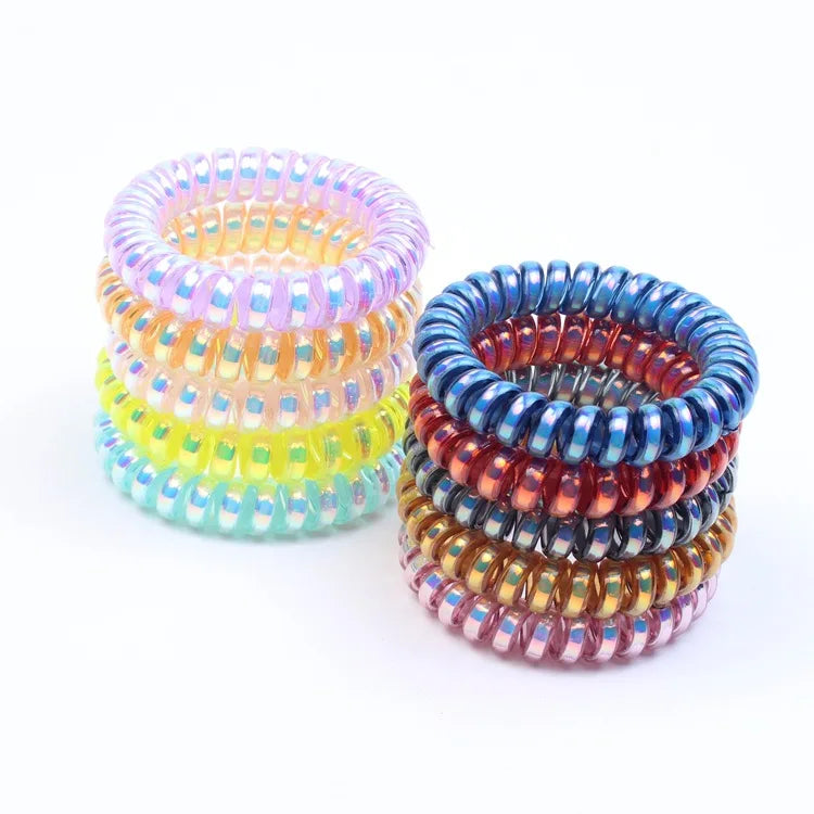 10pcs Pack Holographic Spiral Hairbands for Women Shiny Coil Ponytail Holder with No Crease Phone Cord Hair Ties Kids' Accessory