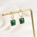 Gold Vermeil Square Malachite 925 Sterling Silver Drop Earrings for Women