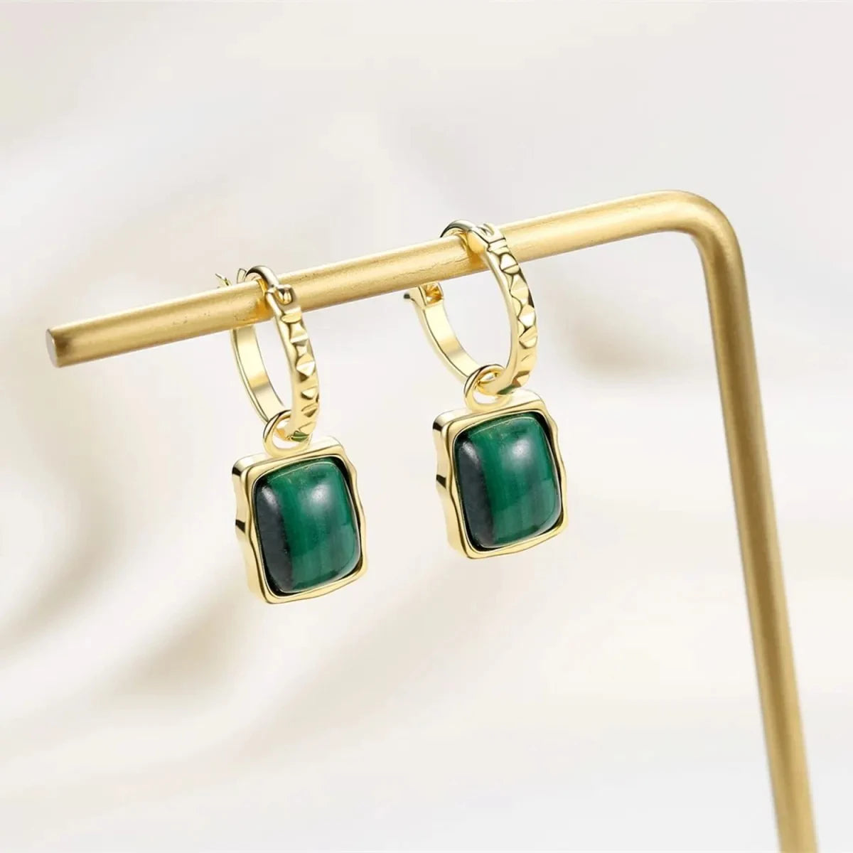 Gold Vermeil Square Malachite 925 Sterling Silver Drop Earrings for Women