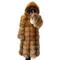 High Quality Breathable Eco-Friendly Thick Casual Long Detachable Winter Fur Coat for Women Real Red Fox Fur Hood Polyester