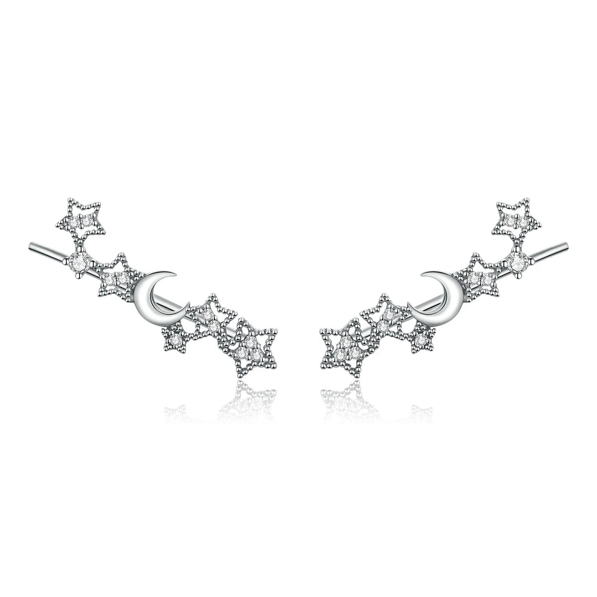 Factory 925 Sterling Silver Stars and Moon Stud Earrings for Women Silver Jewelry 2022 Brincos Earring SCE926