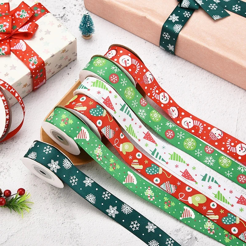 2cm Christmas Designer Printed Polyester Solid Grosgrain Ribbon for Gift Decorative Christmas Accessories