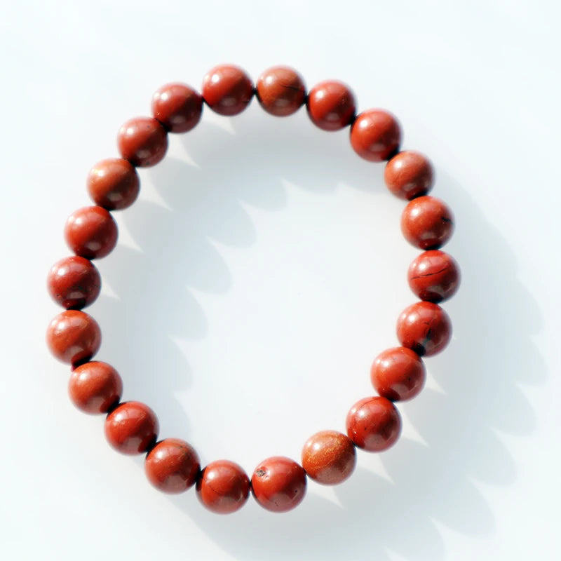 8mm Natural Red Jasper round Beads Bracelet Trendy Healing Reiki Gemstone Wood Stretch Bracelet for Anniversaries