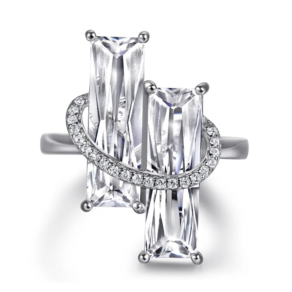 2022 Trendy CZ Rings jewelry S925 Sterling Silver 5A Cubic Zircon Rhodium Plated Emerald Cut Ring Zircon Jewelry Women's Ring