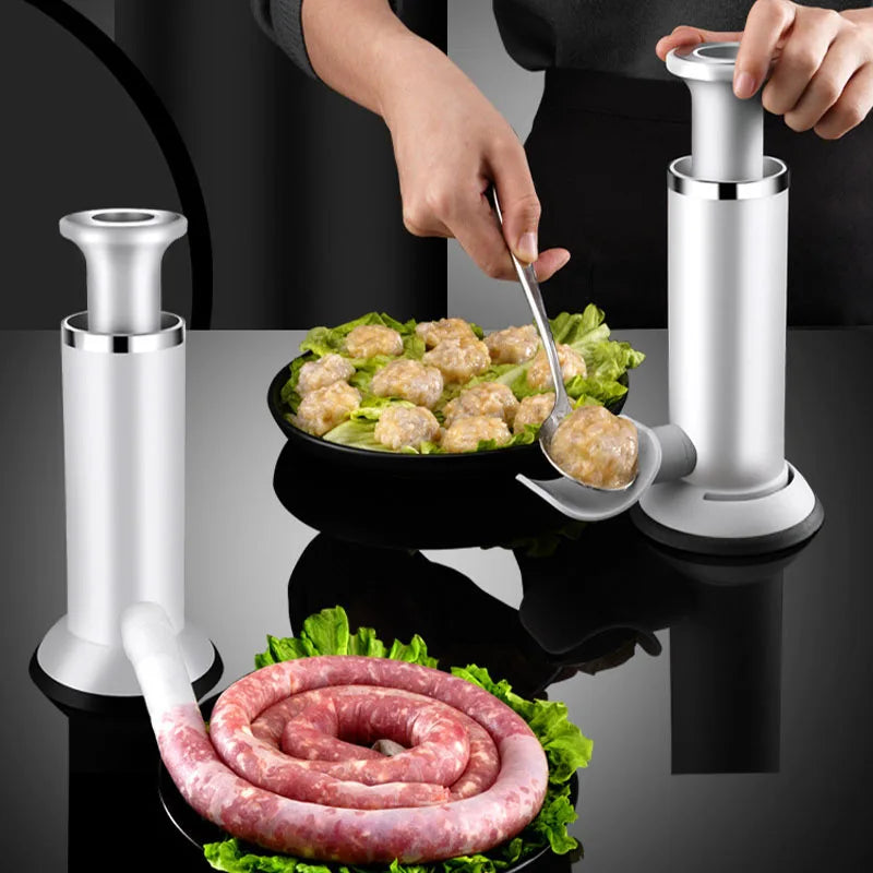 Manual 2-in-1 Sausage Stuffer & Meatball Maker Eco-Friendly PP & Stainless Steel Sausage Filling Tool for Home Kitchen