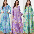 Abaya Women Muslim Dress Cheapest V-neck Long Sleeve Printed Plus Size Dress Traditional Muslim Clothing&Accessories