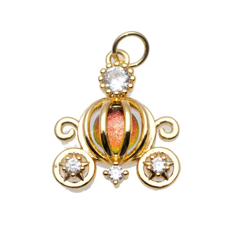 Latest Gold-plated Jewelry Accessories Opal CZ Setting Flower Pumpkin Carriage Newest Charms