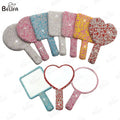 Hot Sale Beauty Salon Lashes Tool Eyelash Extensions Mirror Heart Shape Pink Mirror Hand Lash Extensions Tools Diamond Mirror