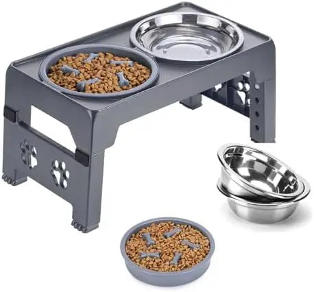2024 New Modern Elevated Wood Dog Bowl Stand With Stainless Steel Bowls Adjustable Raised Wood Pet Feeder Bowl
