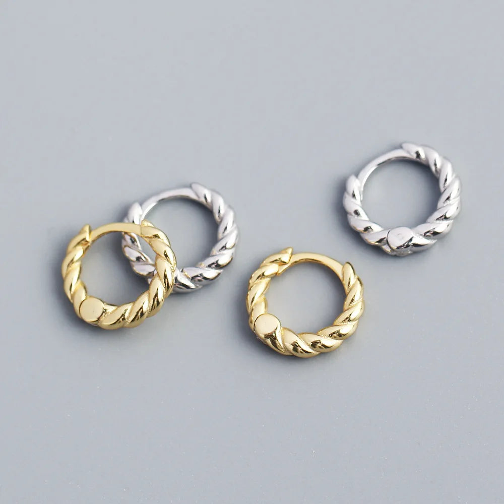 2022 Simple S925 Silver Twisted Circle Hoop Earrings Women Classic Circle Rounded Gold Twist Hoop Earrings