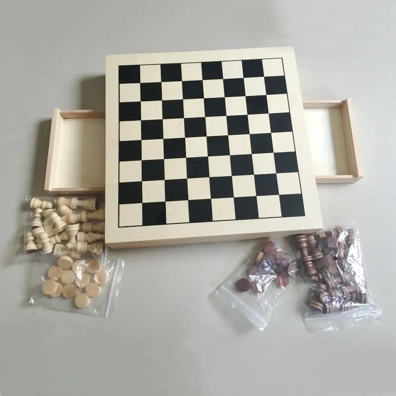 Quality Chess Set With Drawer Storage Box Wooden Deluxe Game Board 30*30cm Wood Checkers Boxed Gift for Entertainment