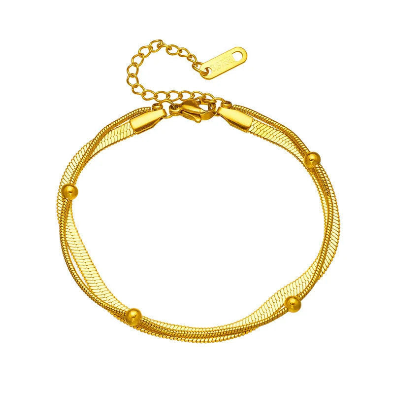 Non-fading double-layer flat snake bone round snake clip bead chain bracelet stainless steel wettable trendy jewelry