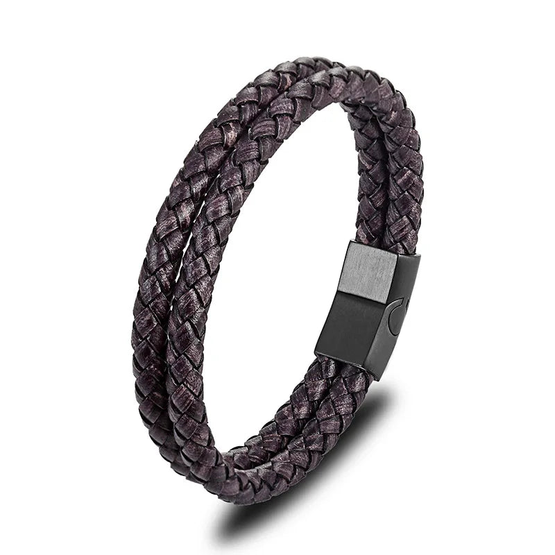Custom Stainless Steel Clasp Leather Wrap Unisex Bracelet New Arrival Mens Red Braided Genuine Leather Bracelet OT-038
