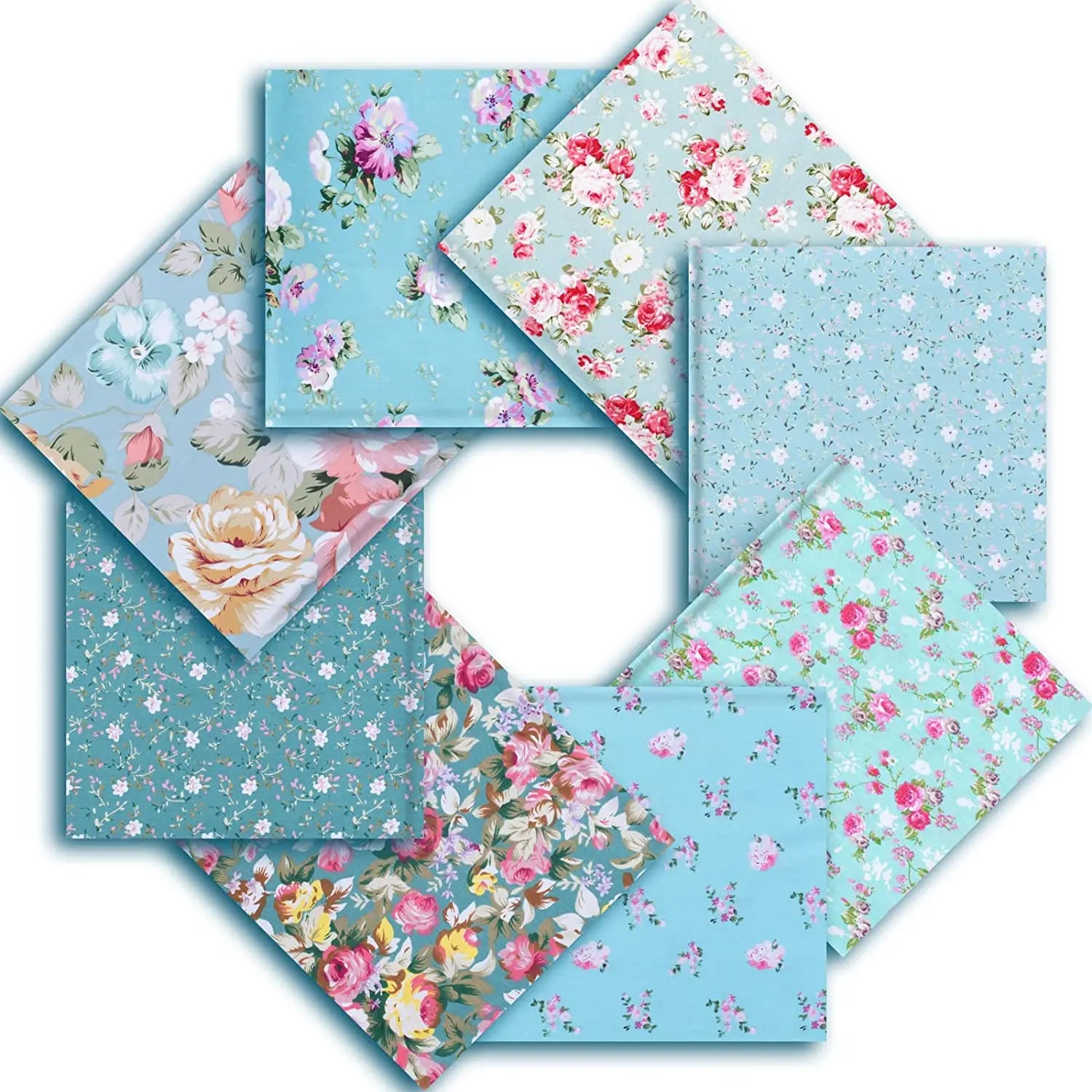 8pcs/lot Blue Cotton Eco-Friendly High-quality Smooth Durable Fat Quarter Cloth Bundle Precut Quilting Fabric Squares Printed