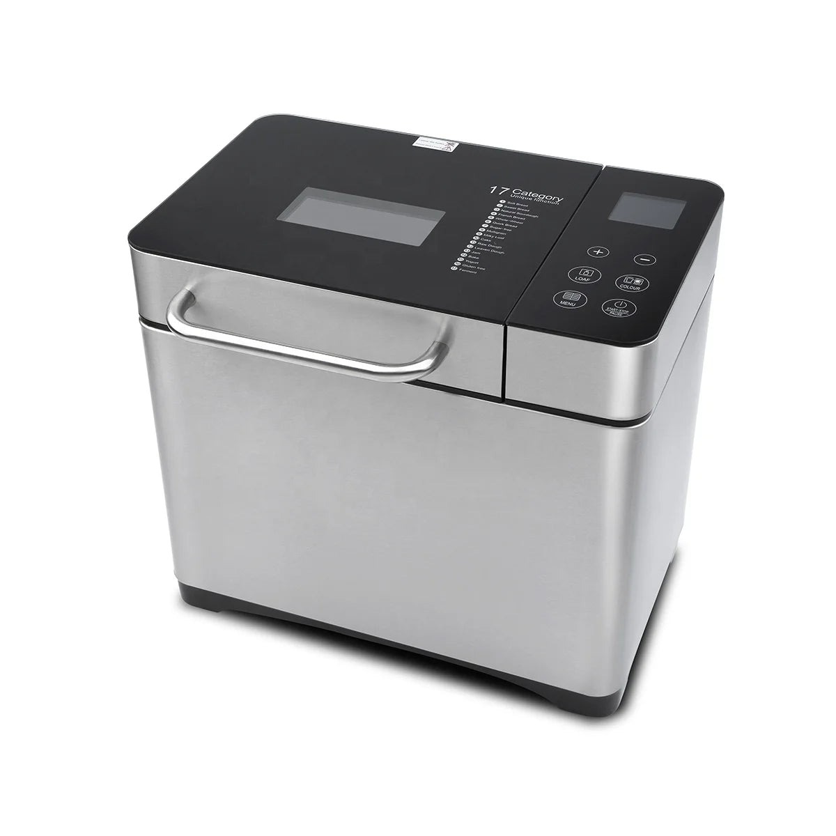 Household Electric Automatic Bread Maker Stainless Steel Housing Portable 2LB Capacity 15-Hour Delay Timer 60-Minute Keep Warm