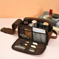 Custom Logo PU Leather Large Travel Toiletry Cosmetic Bag Pouch Case Double Zipper Luxury Soft Style for Men and Women