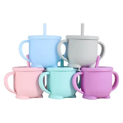 Explosive Kids Solid Color Leak-proof and Drop-proof Silicone Straw Cup