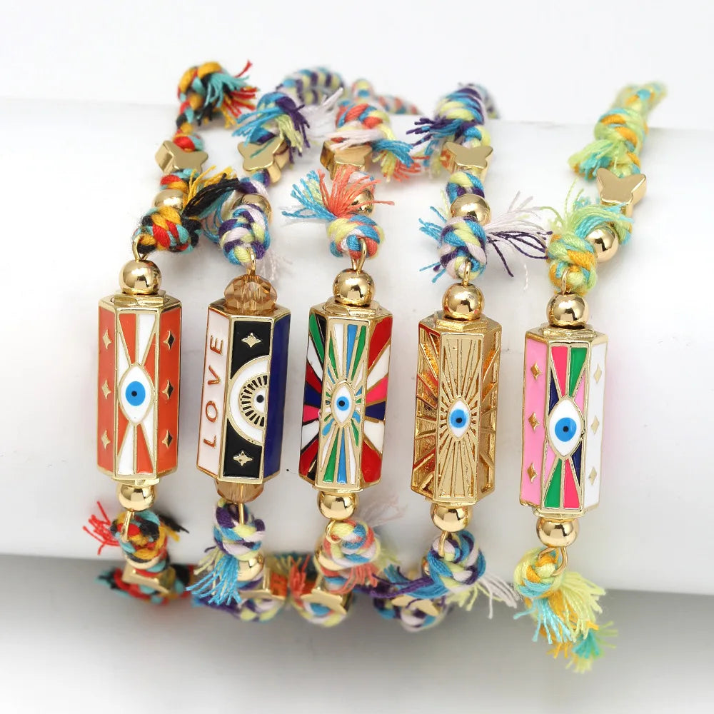 Devil's Eye Drops Enamel Beaded Stainless Steel Bracelet with Gold Plated Copper Bead Bracelet
