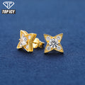 New Design High Quality Sparkling Stud Earrings 925 Sterling Silver VVS D Moissanite Diamond Hip Hop Four Pointed Star Jewelry