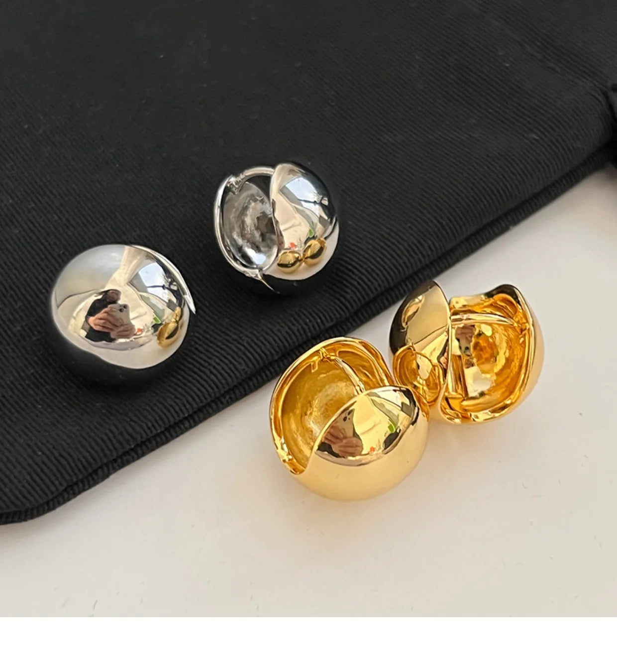 Fashion Minimalist Jewelry 925 Sterling Silver Chunky Earrings Simple Round Ball 18K Gold Plated Hoop Earrings Women