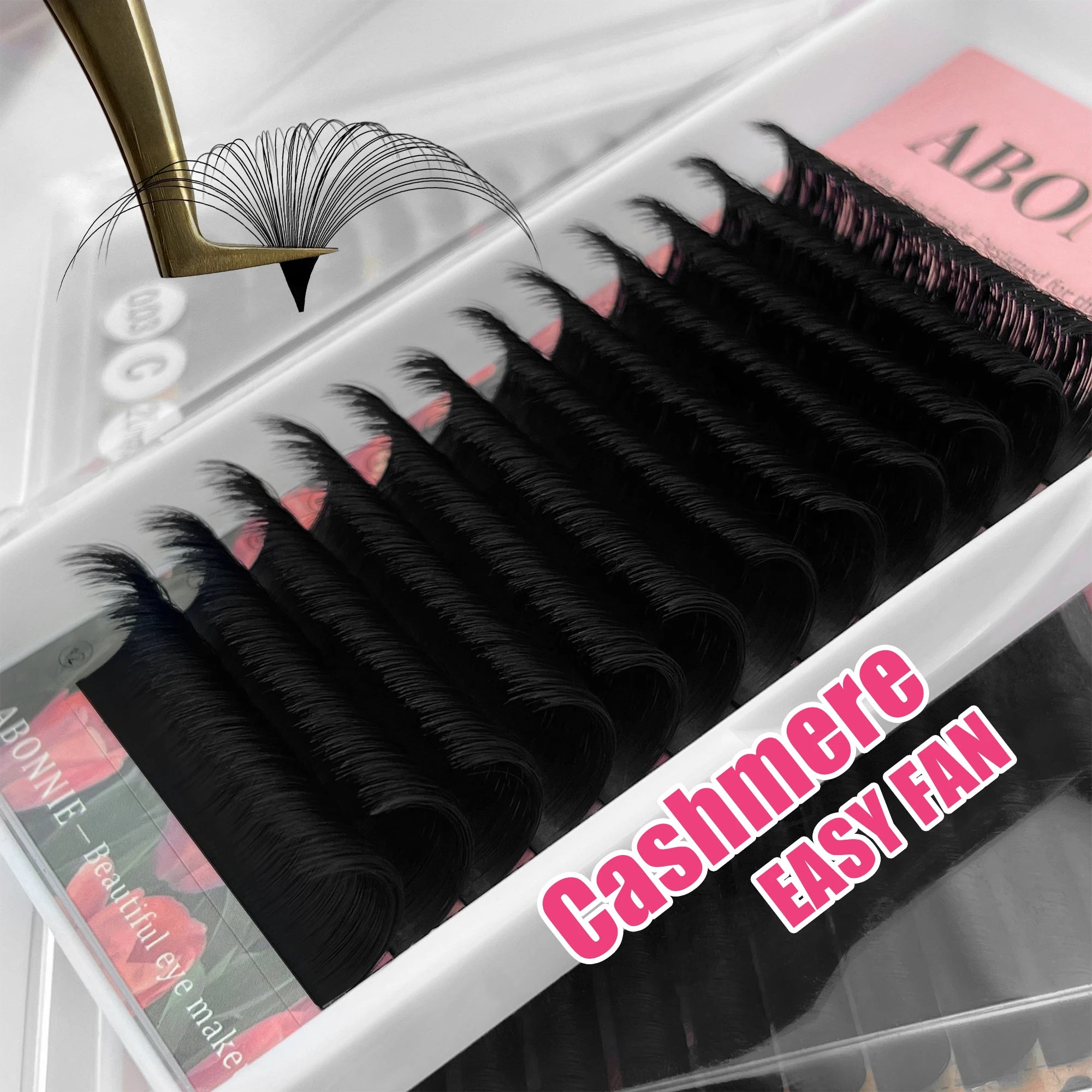 Abonnie Mega Volume Blooming Lash Trays Matte Black Cashmere Lash Extensions Supplies Wholesale Mink Easy Fan Eyelash Extensions