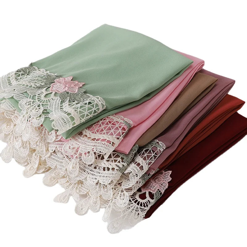 New Pearl Chiffon Baotou Scarfladies Lace Lace Trim Wrap Scarf